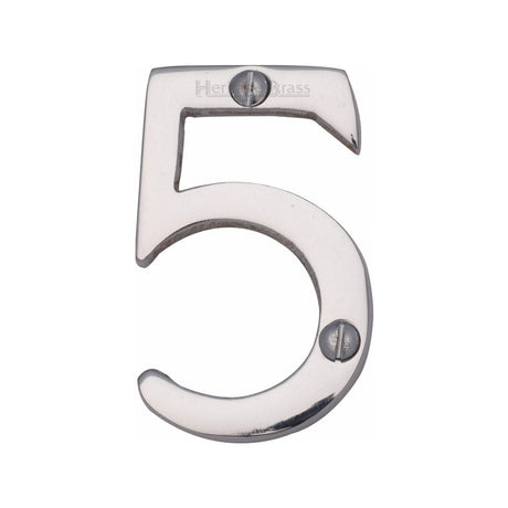 Heritage Brass Door Furniture Polished Chrome / Numerals / 5 Heritage Brass - Numeral 5 Face Fix 51mm (2") Polished Chrome Finish