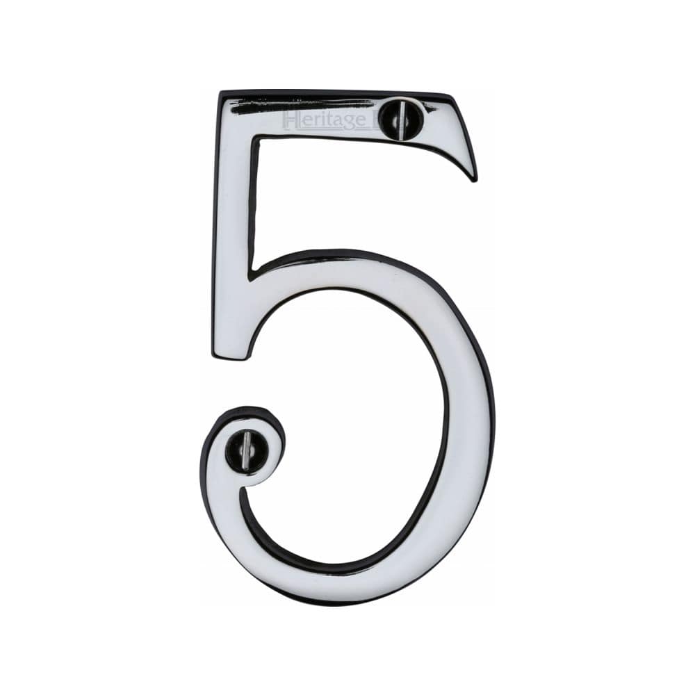 Heritage Brass Door Furniture Polished Chrome / Numerals / 5 Heritage Brass - Numeral 5 Face Fix 76mm (3") Polished Chrome Finish