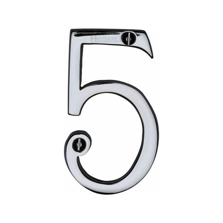 Heritage Brass Door Furniture Polished Chrome / Numerals / 5 Heritage Brass - Numeral 5 Face Fix 76mm (3") Polished Chrome Finish