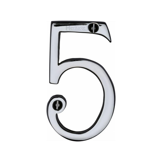 Heritage Brass Door Furniture Polished Chrome / Numerals / 5 Heritage Brass - Numeral 5 Face Fix 76mm (3") Polished Chrome Finish