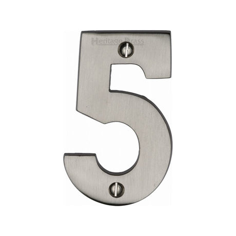 Heritage Brass Door Furniture Satin Nickel / Numerals / 5 Heritage Brass - Numeral 5 Face Fix 76mm (3") Satin Nickel Finish