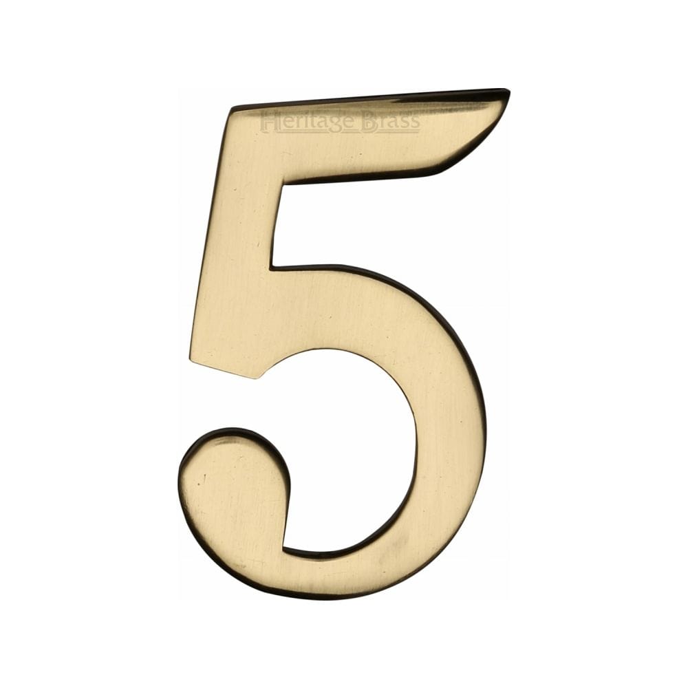 Heritage Brass Door Furniture Polished Brass / Numerals / 5 Heritage Brass - Numeral 5 Self Adhesive 51mm (2") Polished Brass Finish