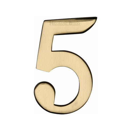 Heritage Brass Door Furniture Polished Brass / Numerals / 5 Heritage Brass - Numeral 5 Self Adhesive 51mm (2") Polished Brass Finish