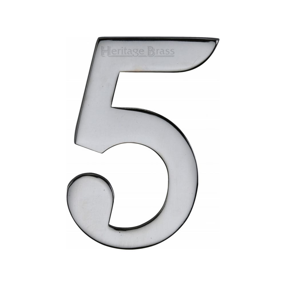 Heritage Brass Door Furniture Polished Chrome / Numerals / 5 Heritage Brass - Numeral 5 Self Adhesive 51mm (2") Polished Chrome Finish