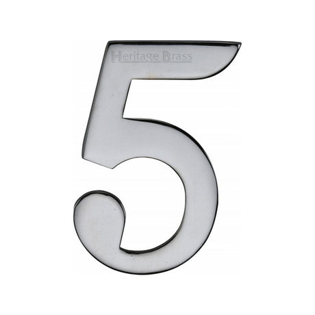 Heritage Brass Door Furniture Polished Chrome / Numerals / 5 Heritage Brass - Numeral 5 Self Adhesive 51mm (2") Polished Chrome Finish