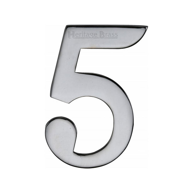 Heritage Brass Door Furniture Polished Chrome / Numerals / 5 Heritage Brass - Numeral 5 Self Adhesive 51mm (2") Polished Chrome Finish