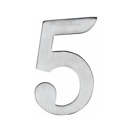 Heritage Brass Door Furniture Satin Chrome / Numerals / 5 Heritage Brass - Numeral 5 Self Adhesive 51mm (2") Satin Chrome Finish