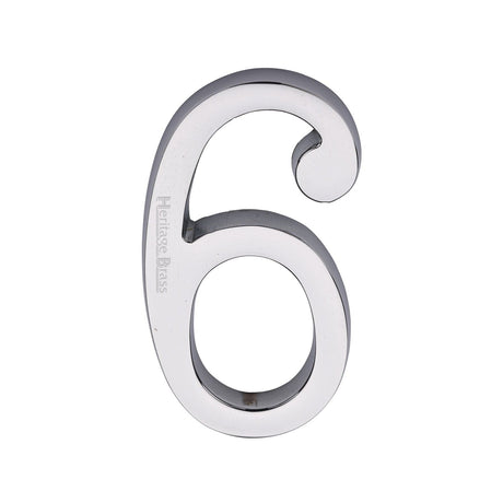 Heritage Brass Door Furniture Polished Chrome / Numerals / 6 Heritage Brass - Numeral 6 Concealed Fix 76mm (3") Polished Chrome finish