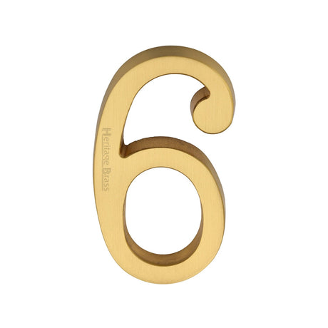 Heritage Brass Door Furniture Satin Brass / Numerals / 6 Heritage Brass - Numeral 6 Concealed Fix 76mm (3") Satin Brass finish