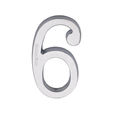 Heritage Brass Door Furniture Satin Chrome / Numerals / 6 Heritage Brass - Numeral 6 Concealed Fix 76mm (3") Satin Chrome finish