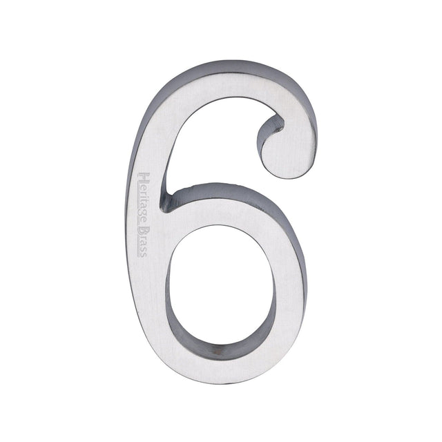 Heritage Brass Door Furniture Satin Chrome / Numerals / 6 Heritage Brass - Numeral 6 Concealed Fix 76mm (3") Satin Chrome finish
