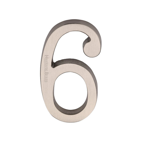 Heritage Brass Door Furniture Satin Nickel / Numerals / 6 Heritage Brass - Numeral 6 Concealed Fix 76mm (3") Satin Nickel finish