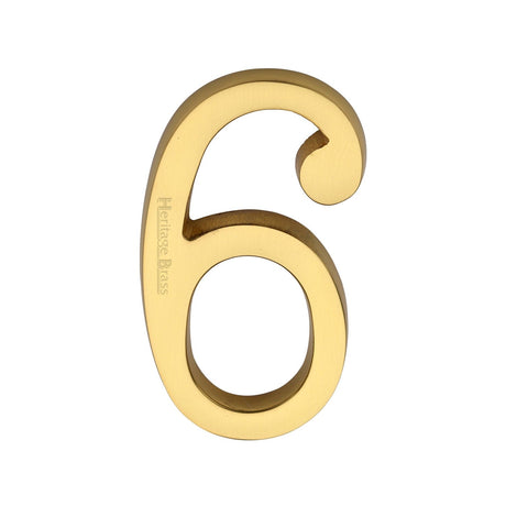 Heritage Brass Door Furniture Unlacquered Brass / Numerals / 6 Heritage Brass - Numeral 6 Concealed Fix 76mm (3") Unlacquered Brass finish