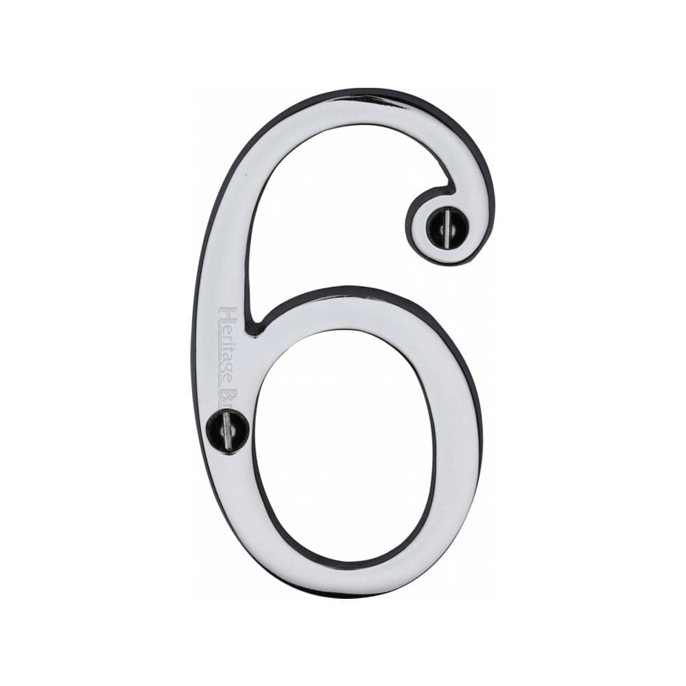 Heritage Brass Door Furniture Polished Chrome / Numerals / 6 Heritage Brass - Numeral 6 Face Fix 76mm (3") Polished Chrome Finish