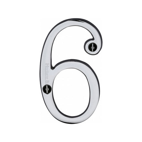 Heritage Brass Door Furniture Polished Chrome / Numerals / 6 Heritage Brass - Numeral 6 Face Fix 76mm (3") Polished Chrome Finish