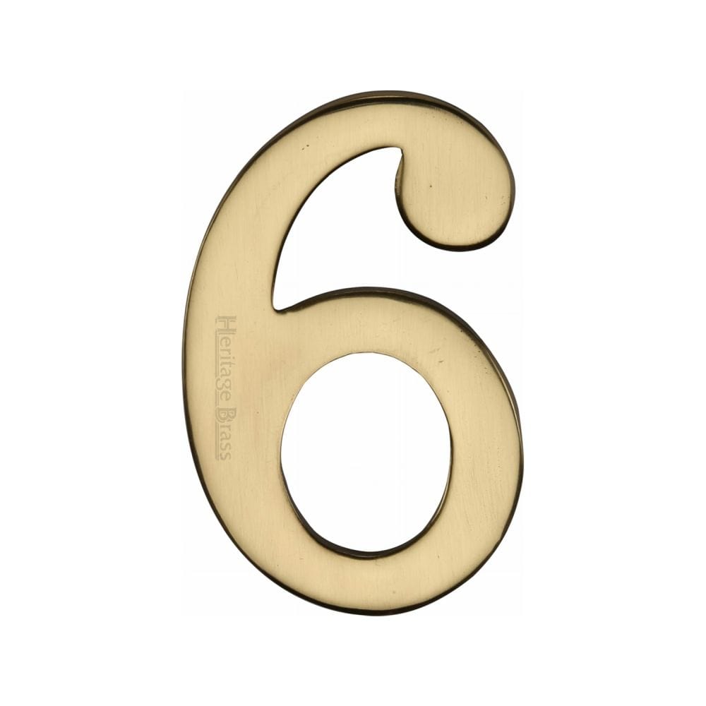 Heritage Brass Door Furniture Polished Brass / Numerals / 6 Heritage Brass - Numeral 6 Self Adhesive 51mm (2") Polished Brass Finish