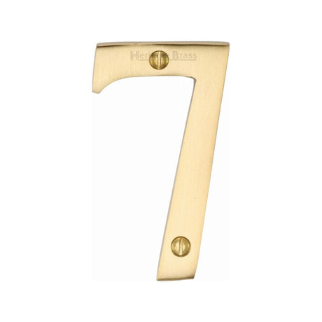 Heritage Brass Door Furniture Satin Brass / Numerals / 7 Heritage Brass - Numeral 7 Face Fix 76mm (3") Satin Brass Finish
