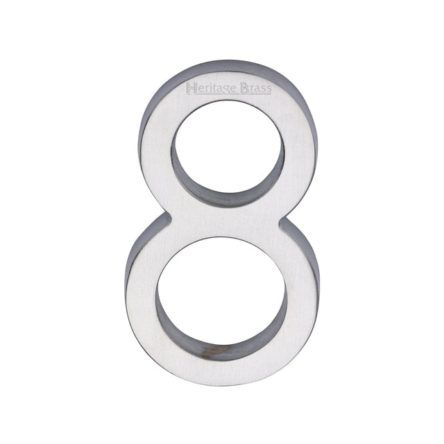 Heritage Brass Door Furniture Satin Chrome / Numerals / 8 Heritage Brass - Numeral 8 Concealed Fix 76mm (3") Satin Chrome finish