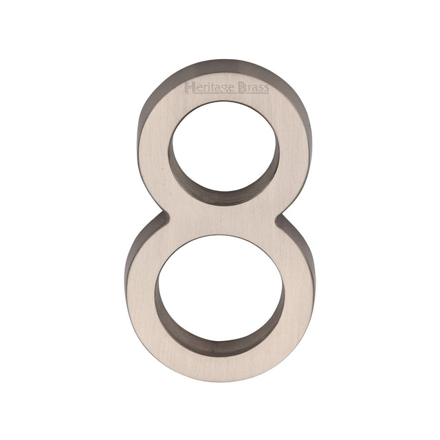 Heritage Brass Door Furniture Satin Nickel / Numerals / 8 Heritage Brass - Numeral 8 Concealed Fix 76mm (3") Satin Nickel finish