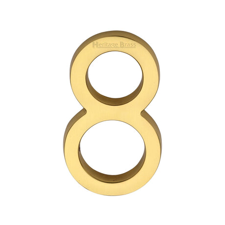 Heritage Brass Door Furniture Unlacquered Brass / Numerals / 8 Heritage Brass - Numeral 8 Concealed Fix 76mm (3") Unlacquered Brass finish