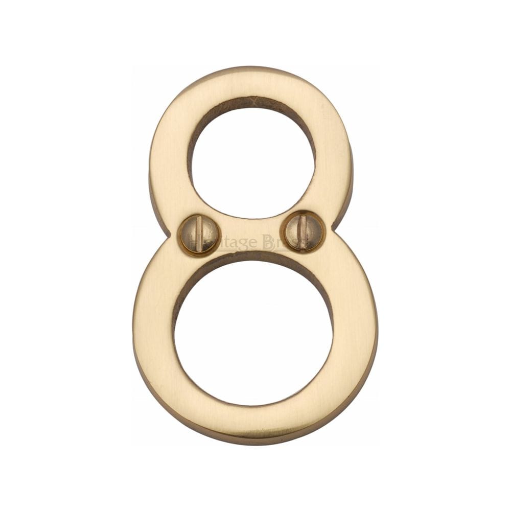 Heritage Brass Door Furniture Polished Brass / Numerals / 8 Heritage Brass - Numeral 8 Face Fix 51mm (2") Polished Brass Finish