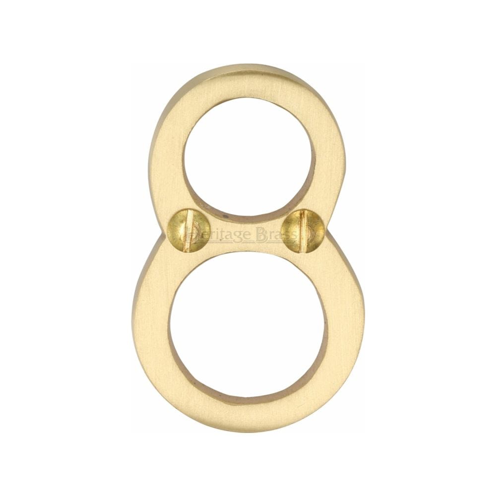 Heritage Brass Door Furniture Satin Brass / Numerals / 8 Heritage Brass - Numeral 8 Face Fix 51mm (2") Satin Brass Finish