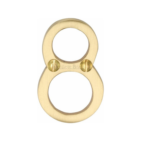 Heritage Brass Door Furniture Satin Brass / Numerals / 8 Heritage Brass - Numeral 8 Face Fix 51mm (2") Satin Brass Finish