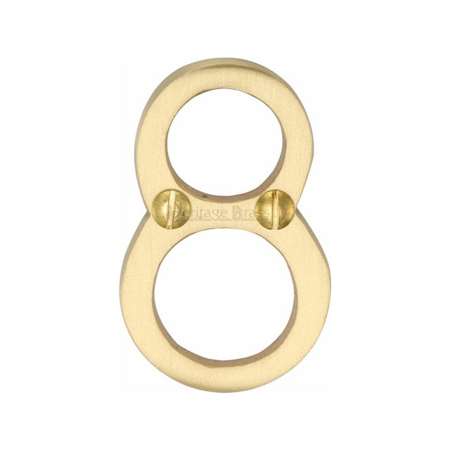 Heritage Brass Door Furniture Satin Brass / Numerals / 8 Heritage Brass - Numeral 8 Face Fix 51mm (2") Satin Brass Finish