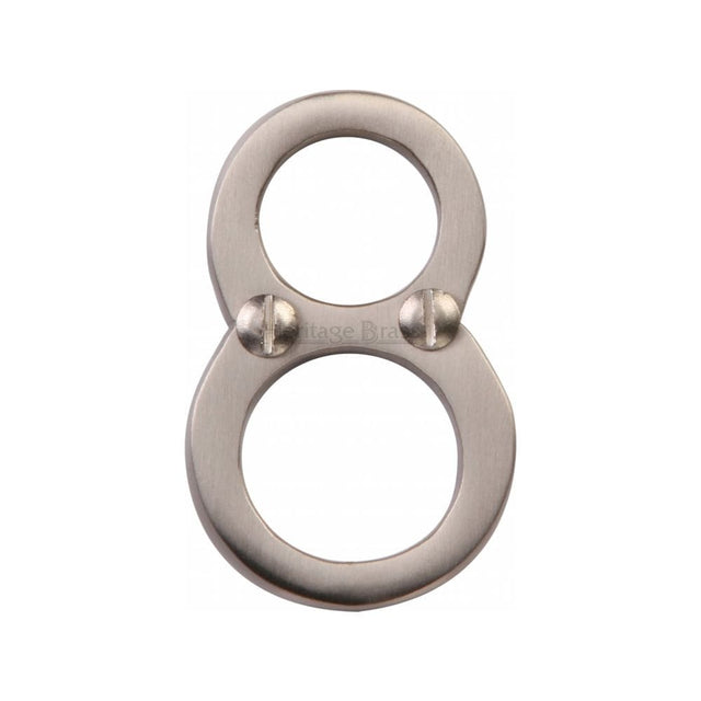 Heritage Brass Door Furniture Satin Nickel / Numerals / 8 Heritage Brass - Numeral 8 Face Fix 51mm (2") Satin Nickel Finish