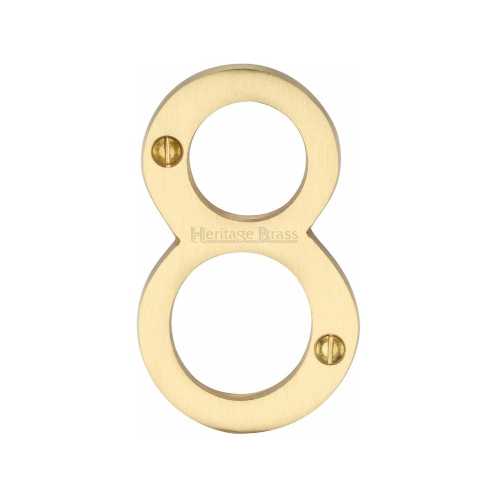 Heritage Brass Door Furniture Satin Brass / Numerals / 8 Heritage Brass - Numeral 8 Face Fix 76mm (3") Satin Brass Finish