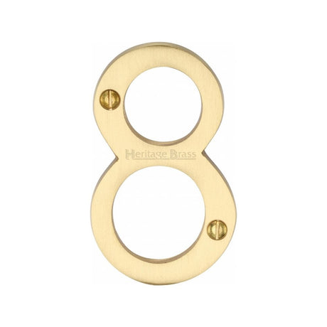 Heritage Brass Door Furniture Satin Brass / Numerals / 8 Heritage Brass - Numeral 8 Face Fix 76mm (3") Satin Brass Finish