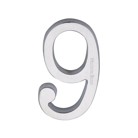 Heritage Brass Door Furniture Satin Chrome / Numerals / 9 Heritage Brass - Numeral 9 Concealed Fix 76mm (3) Satin Chrome finish