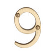 Heritage Brass Door Furniture Polished Brass / Numerals / 9 Heritage Brass - Numeral 9 Face Fix 51mm (2") Polished Brass Finish