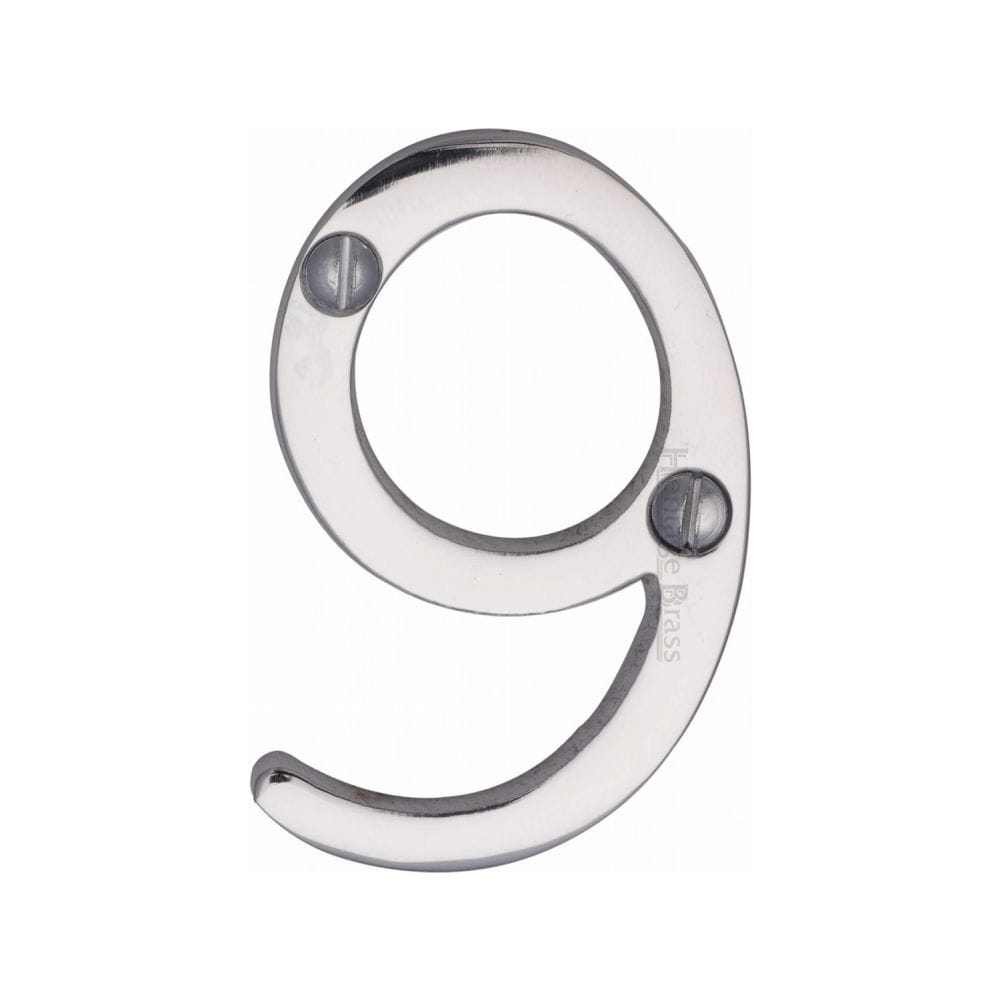 Heritage Brass Door Furniture Polished Chrome / Numerals / 9 Heritage Brass - Numeral 9 Face Fix 51mm (2") Polished Chrome Finish