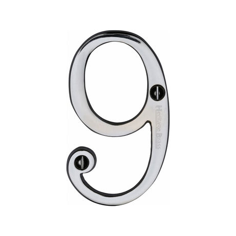 Heritage Brass Door Furniture Polished Chrome / Numerals / 9 Heritage Brass - Numeral 9 Face Fix 76mm (3") Polished Chrome Finish