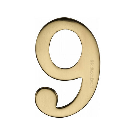 Heritage Brass Door Furniture Polished Brass / Numerals / 9 Heritage Brass - Numeral 9 Self Adhesive 51mm (2") Polished Brass Finish
