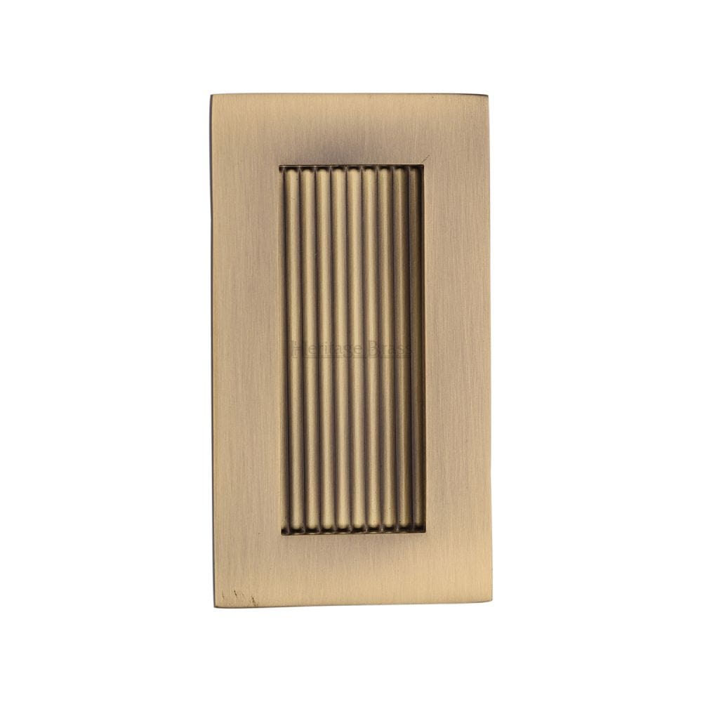 Heritage Brass Door Furniture Antique Brass / Flush Handle / Rectangular Heritage Brass - Reeded Rectangular Flush Pull 105 x 58mm Antique Brass Finish