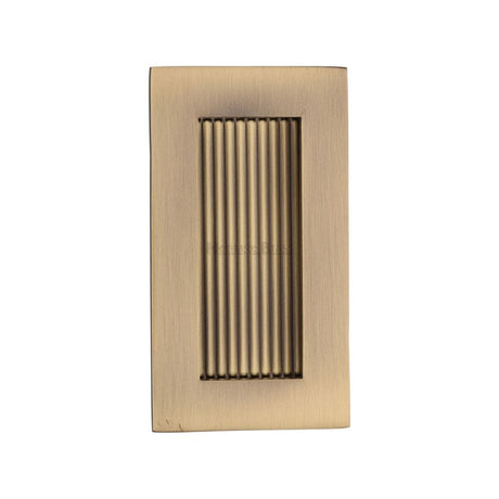 Heritage Brass Door Furniture Antique Brass / Flush Handle / Rectangular Heritage Brass - Reeded Rectangular Flush Pull 105 x 58mm Antique Brass Finish