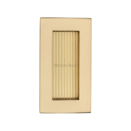 Heritage Brass Door Furniture Satin Brass / Flush Handle / Rectangular Heritage Brass - Reeded Rectangular Flush Pull 105 x 58mm Satin Brass Finish