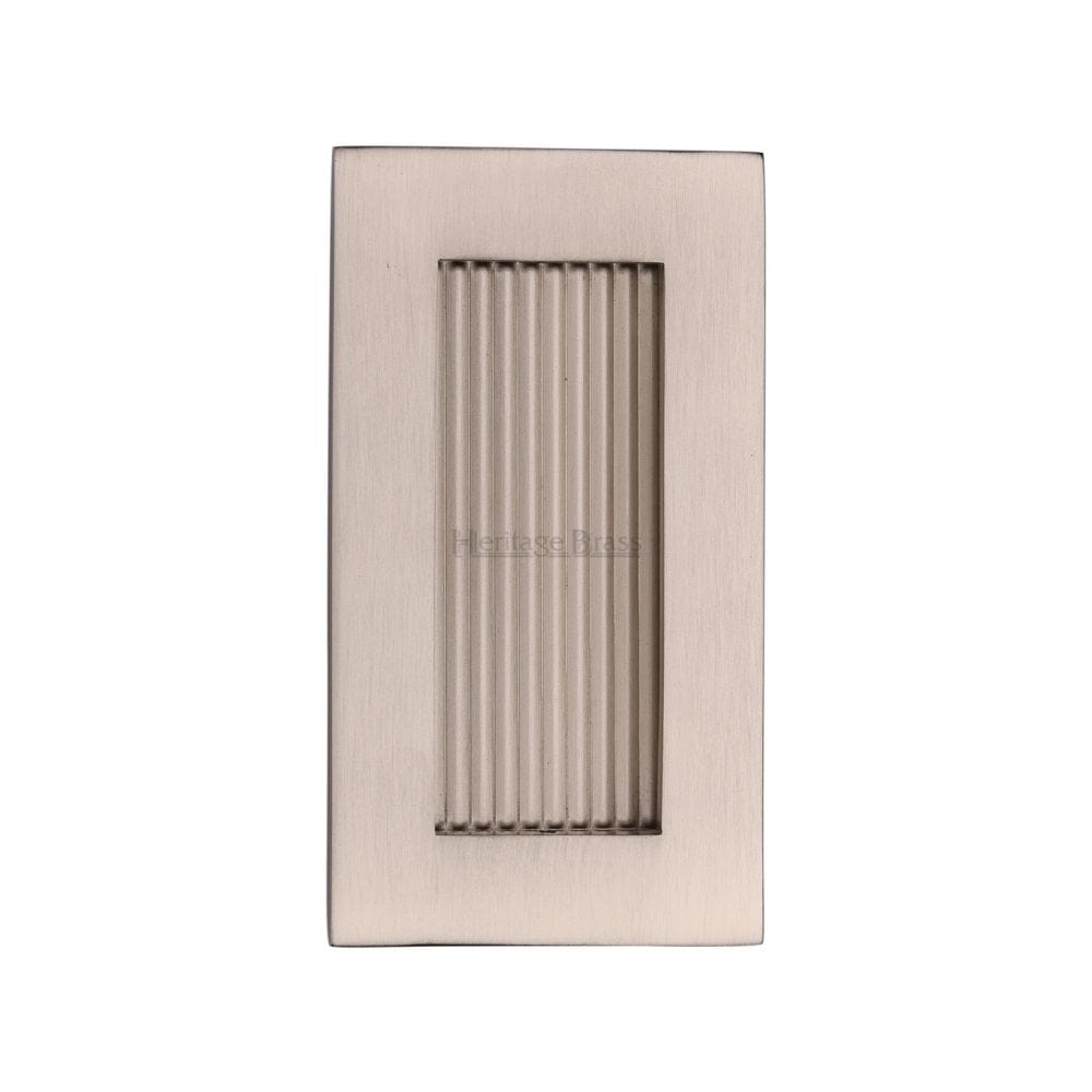 Heritage Brass Door Furniture Satin Nickel / Flush Handle / Rectangular Heritage Brass - Reeded Rectangular Flush Pull 105 x 58mm Satin Nickel Finish