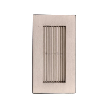 Heritage Brass Door Furniture Satin Nickel / Flush Handle / Rectangular Heritage Brass - Reeded Rectangular Flush Pull 105 x 58mm Satin Nickel Finish