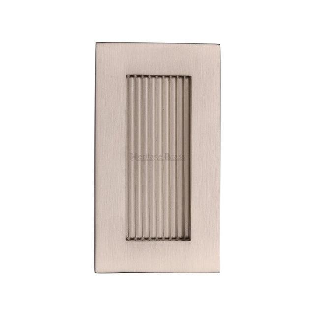 Heritage Brass Door Furniture Satin Nickel / Flush Handle / Rectangular Heritage Brass - Reeded Rectangular Flush Pull 105 x 58mm Satin Nickel Finish