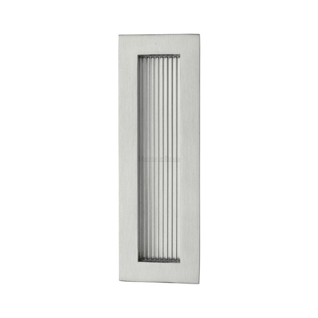 Heritage Brass Door Furniture Satin Chrome / Flush Handle / Rectangular Heritage Brass - Reeded Rectangular Flush Pull 175 x 58mm Satin Chrome Finish