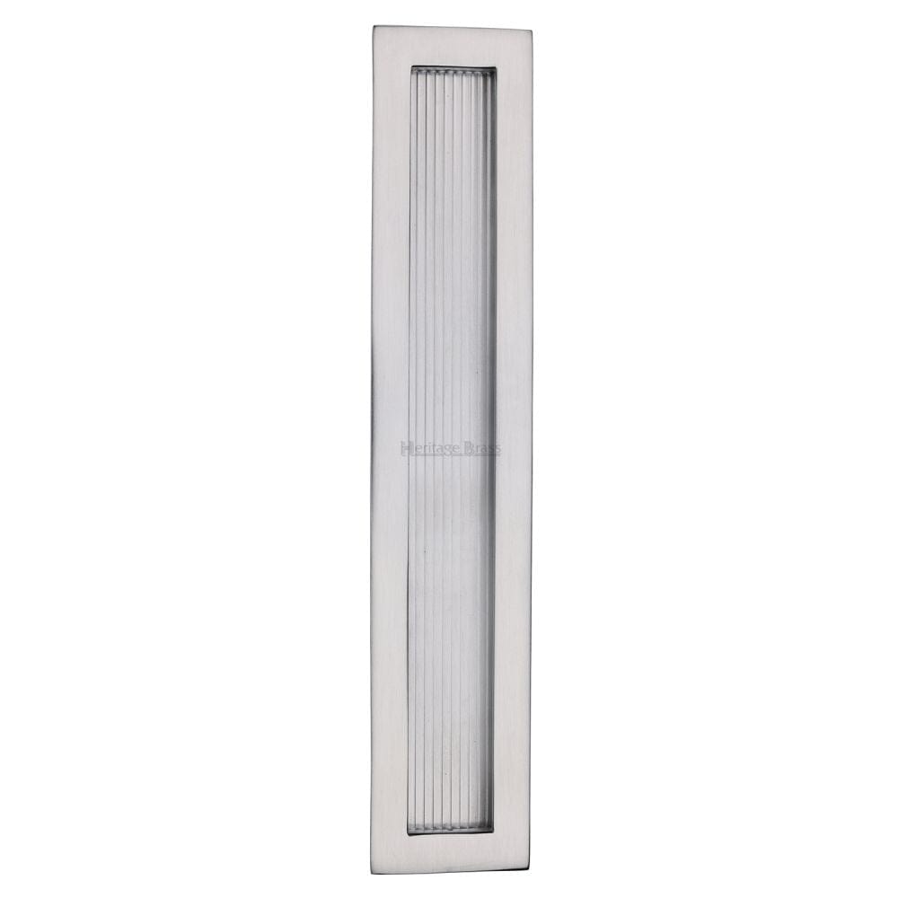 Heritage Brass Door Furniture Satin Chrome / Flush Handle / Rectangular Heritage Brass - Reeded Rectangular Flush Pull 300 x 58mm Satin Chrome Finish