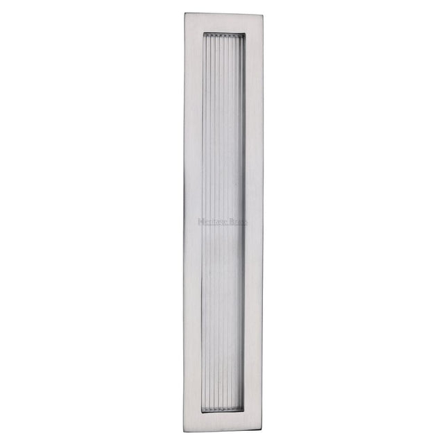 Heritage Brass Door Furniture Satin Chrome / Flush Handle / Rectangular Heritage Brass - Reeded Rectangular Flush Pull 300 x 58mm Satin Chrome Finish