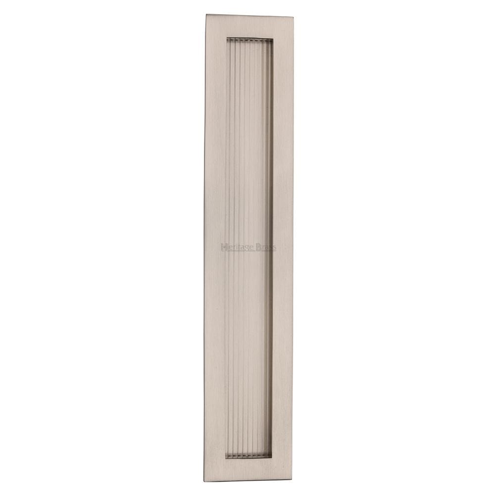 Heritage Brass Door Furniture Satin Nickel / Flush Handle / Rectangular Heritage Brass - Reeded Rectangular Flush Pull 300 x 58mm Satin Nickel Finish