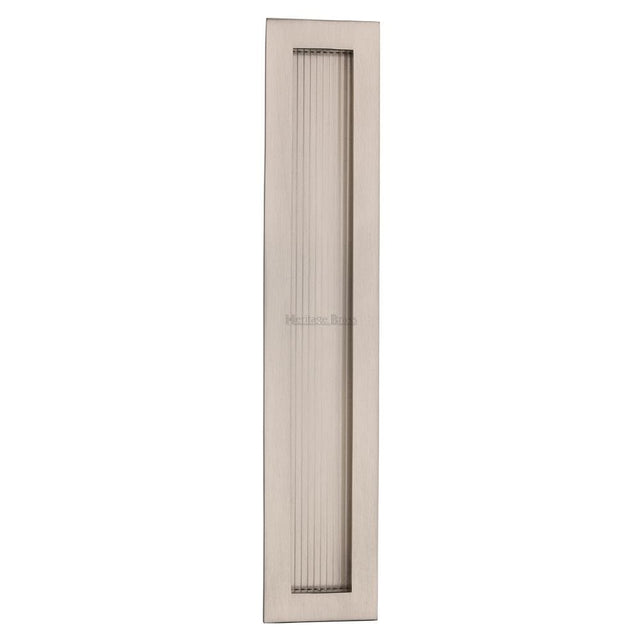 Heritage Brass Door Furniture Satin Nickel / Flush Handle / Rectangular Heritage Brass - Reeded Rectangular Flush Pull 300 x 58mm Satin Nickel Finish