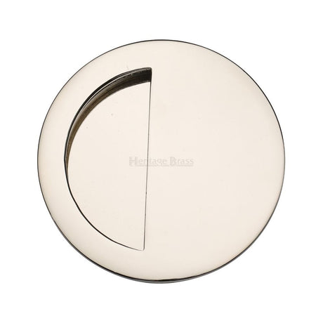 Heritage Brass Door Furniture Polished Nickel / Flush Handle / Round Heritage Brass - Round Half Moon Flush Pull Polished Nickel Finish