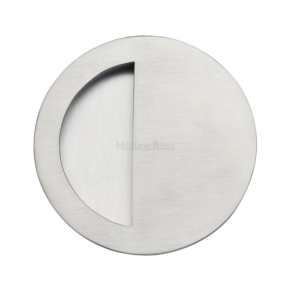 Heritage Brass Door Furniture Satin Chrome / Flush Handle / Round Heritage Brass - Round Half Moon Flush Pull Satin Chrome Finish