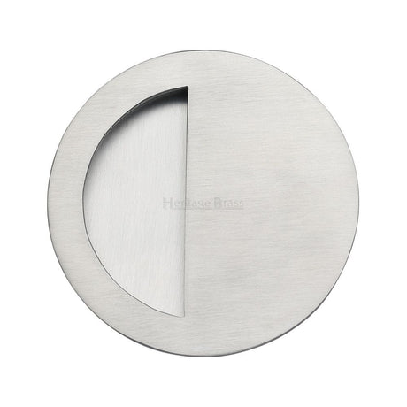 Heritage Brass Door Furniture Satin Chrome / Flush Handle / Round Heritage Brass - Round Half Moon Flush Pull Satin Chrome Finish
